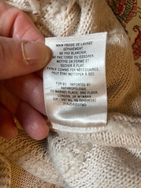 Anthropologie Yellow Bird Cream Fringe Cotton Blend Sweater Size Small - Picture 8 of 8